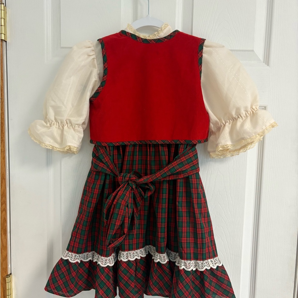 Handmade Vintage Cottage Core Girls Red Green Plaid Christmas Dress - Picture 3 of 11